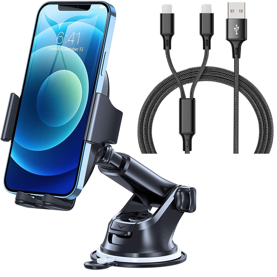 Combo: Universal Strong Car Mount & 2-in-1 Braided 6' Charging Cable