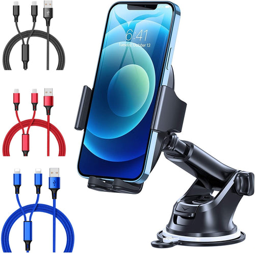 Combo: Universal Strong Car Mount & 2-in-1 Braided 6' Charging Cable