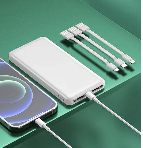 Universal 10,000mAh LED Power Bank w/ Built-In Cables, Flashlight & USB Ports