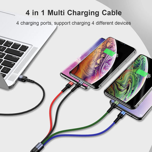4-in-1 Nylon Braided 4' Charging Cable (Two 8Pin, Type-C, Micro USB)
