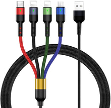4-in-1 Nylon Braided 4' Charging Cable (Two 8Pin, Type-C, Micro USB)