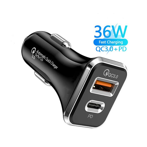 2-Port Fast Car Charger Universal 36W Dual USB USB-A & USB-C PD Charger