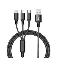 3-in-1 Nylon Braided 4 Feet Charging Cable - Compatible With Lightning, Type-C & Micro USB