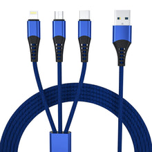 3-in-1 Nylon Braided 4 Feet Charging Cable - Compatible With Lightning, Type-C & Micro USB